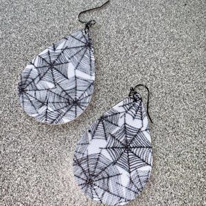 Araneus spider web faux leather teardrop earrings